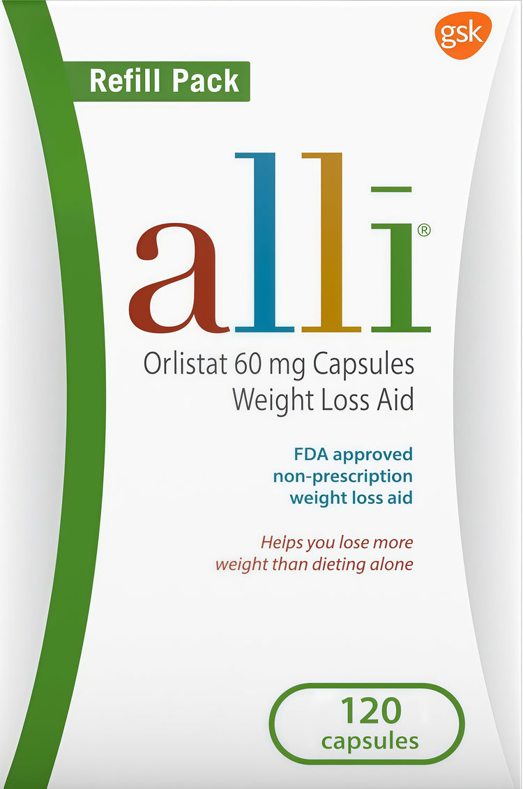 alli Weight Loss Diet Pills, Orlistat 60 mg Capsules, Non Prescription Weight Loss Aid, 120 Count Refill Pack