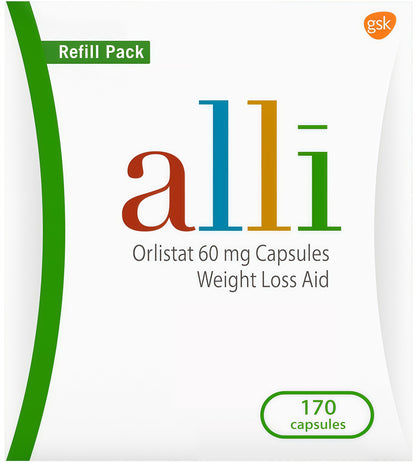 alli Weight Loss Diet Pills, Orlistat 60 mg Capsules, Non Prescription Weight Loss Aid, 120 Count Refill Pack