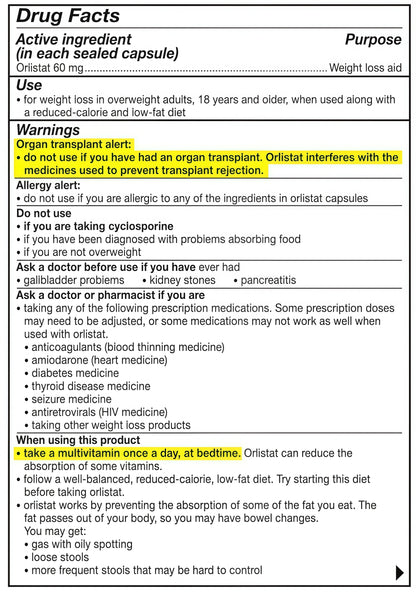 alli Weight Loss Diet Pills, Orlistat 60 mg Capsules, Non Prescription Weight Loss Aid, 120 Count Refill Pack